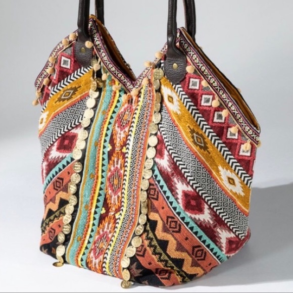 🛍️ NWT Macchia di Ruggine Boho Patchwork Calico Tote 🛍️  MSRP $98 - Picture 3 of 12